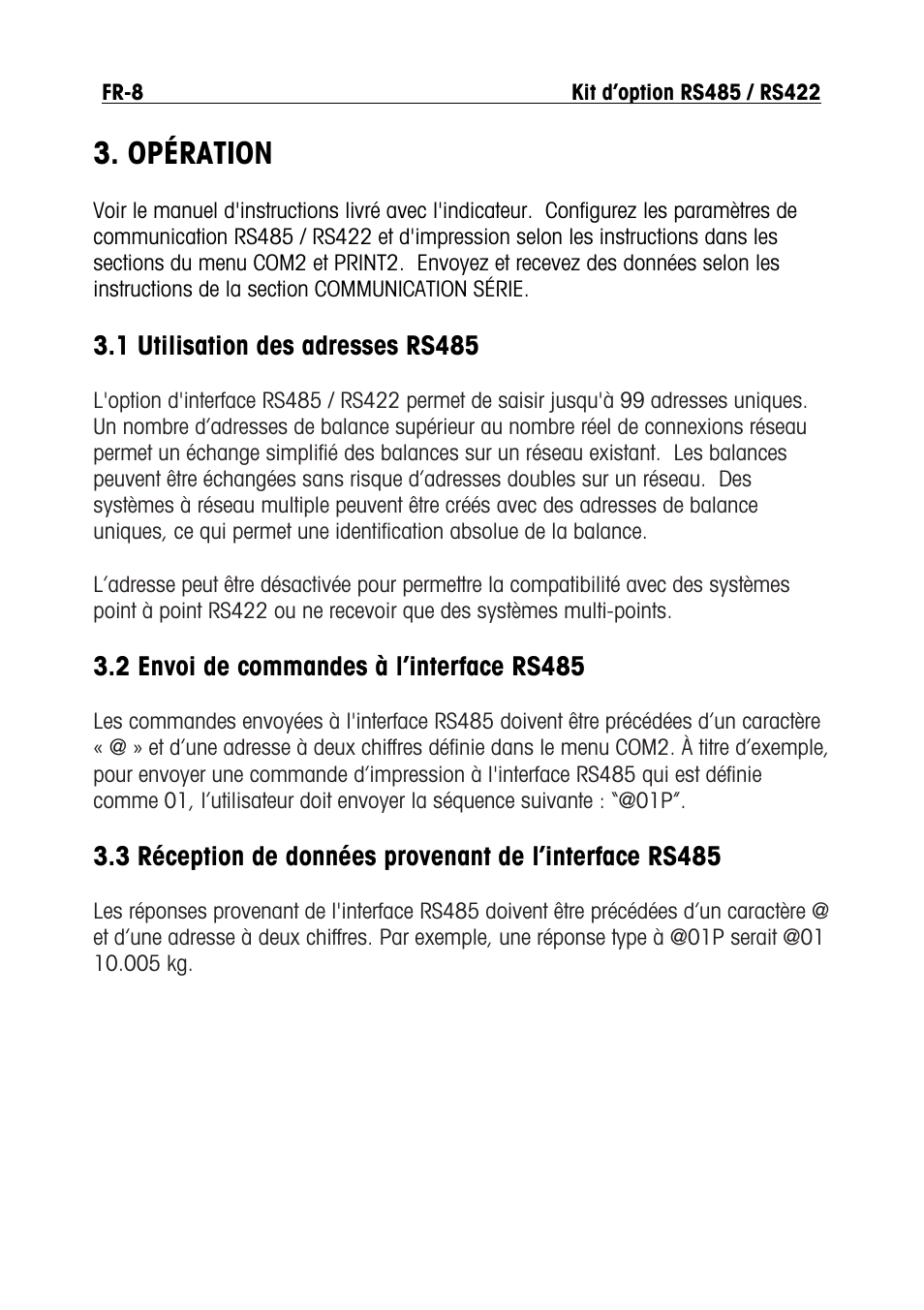 Opération | Ohaus RS422 Interface Option Kit Manual multi User Manual | Page 30 / 56