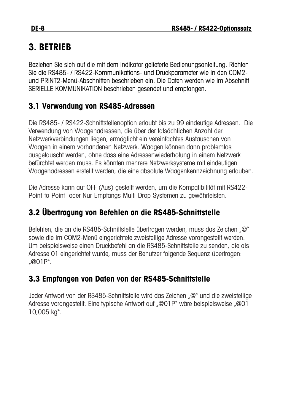 Betrieb | Ohaus RS422 Interface Option Kit Manual multi User Manual | Page 40 / 56