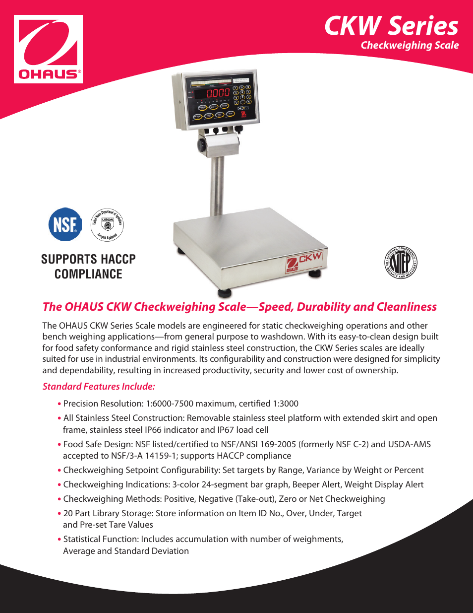 Ohaus CKW Series Checkweighing Scale Data Sheet User Manual | 4 pages