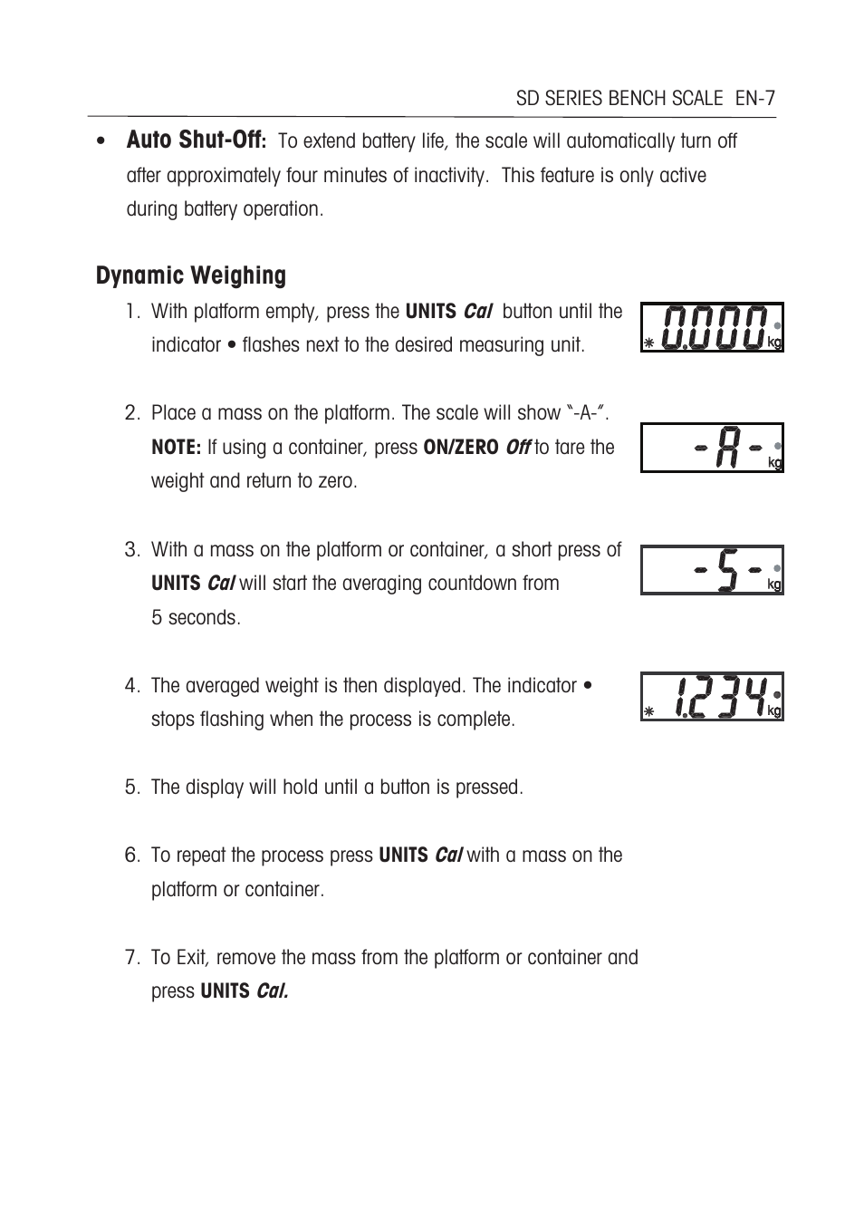 Auto shut-off, Dynamic weighing | Ohaus SD COMPACT BENCH SCALES Manual multi User Manual | Page 13 / 72