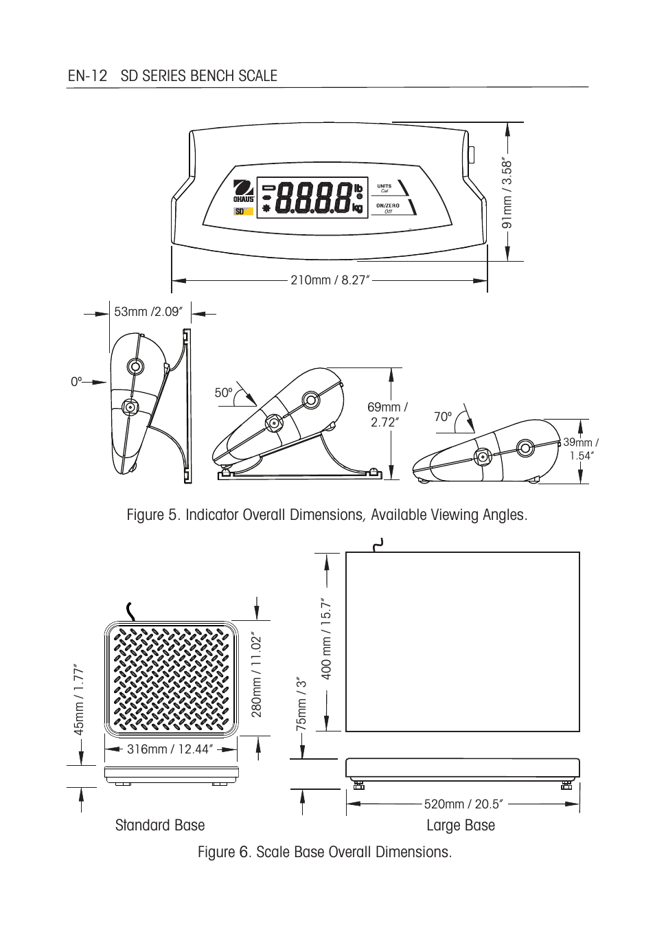 Standard base large base | Ohaus SD COMPACT BENCH SCALES Manual multi User Manual | Page 18 / 72