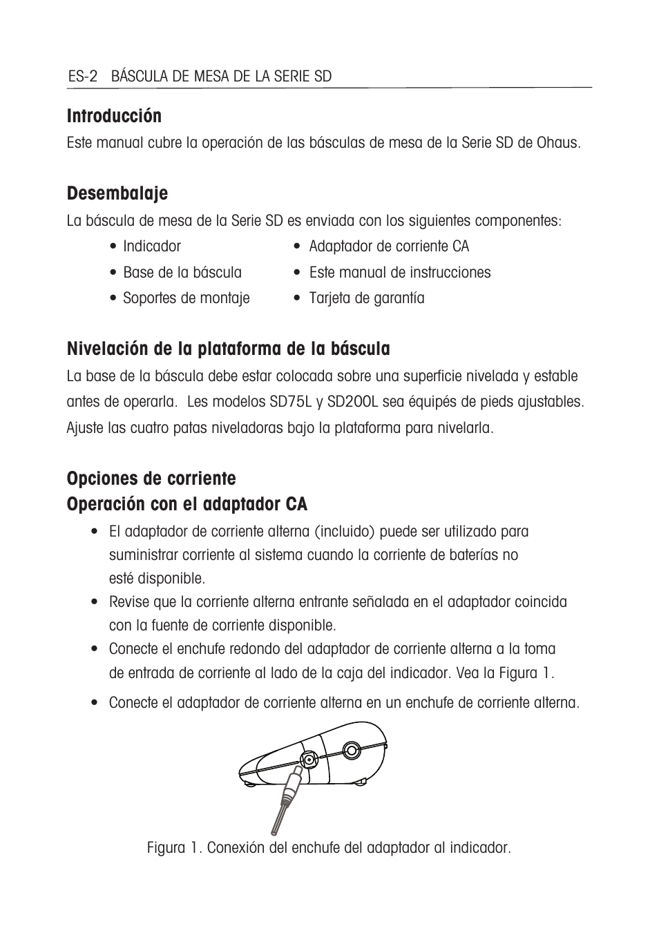 Introducción, Desembalaje, Nivelación de la plataforma de la báscula | Ohaus SD COMPACT BENCH SCALES Manual multi User Manual | Page 21 / 72