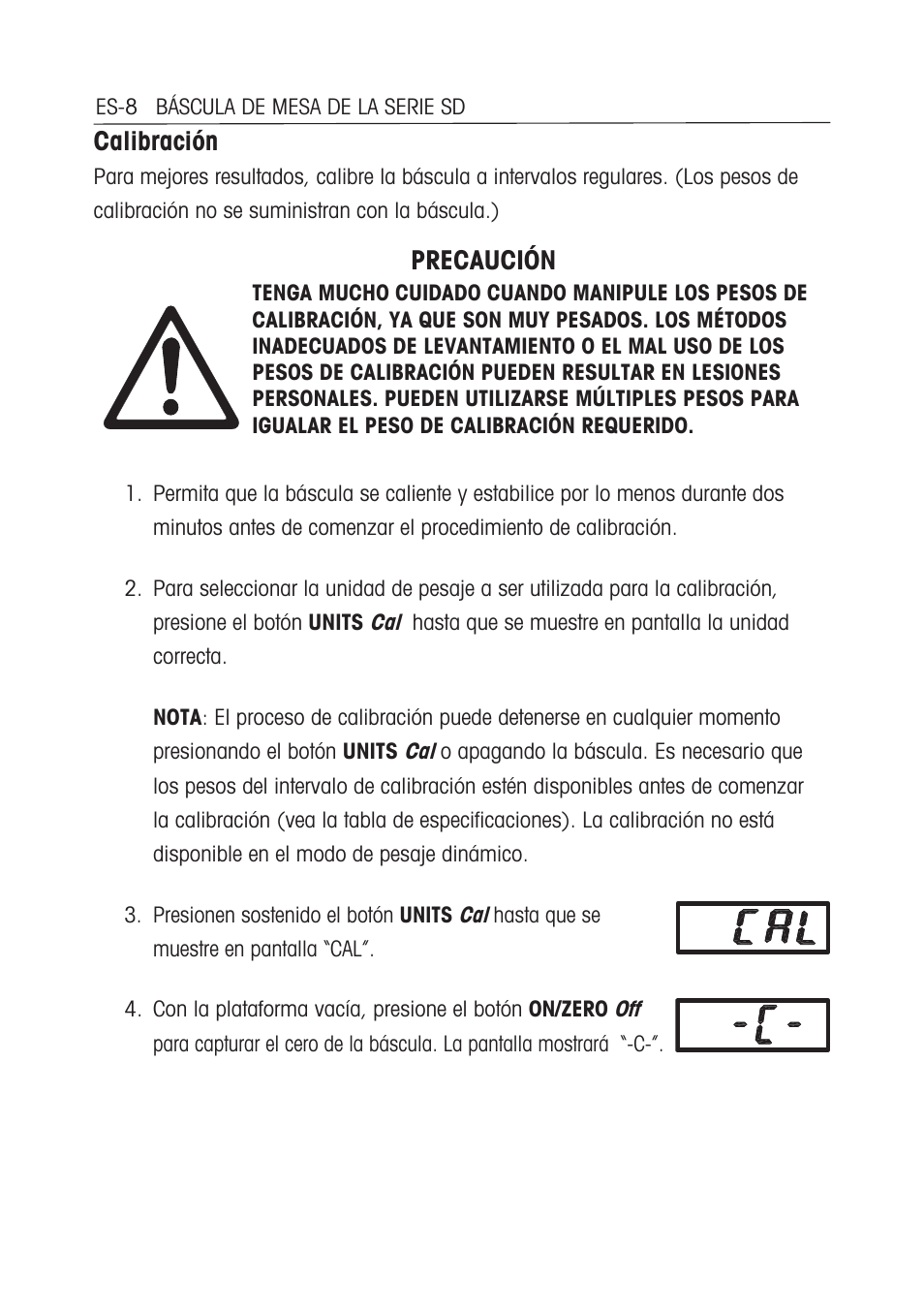 Calibración, Precaución | Ohaus SD COMPACT BENCH SCALES Manual multi User Manual | Page 27 / 72
