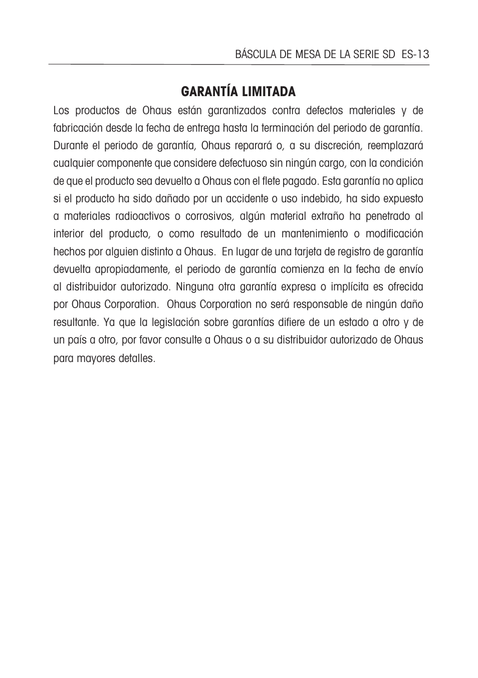 Garantía limitada | Ohaus SD COMPACT BENCH SCALES Manual multi User Manual | Page 32 / 72