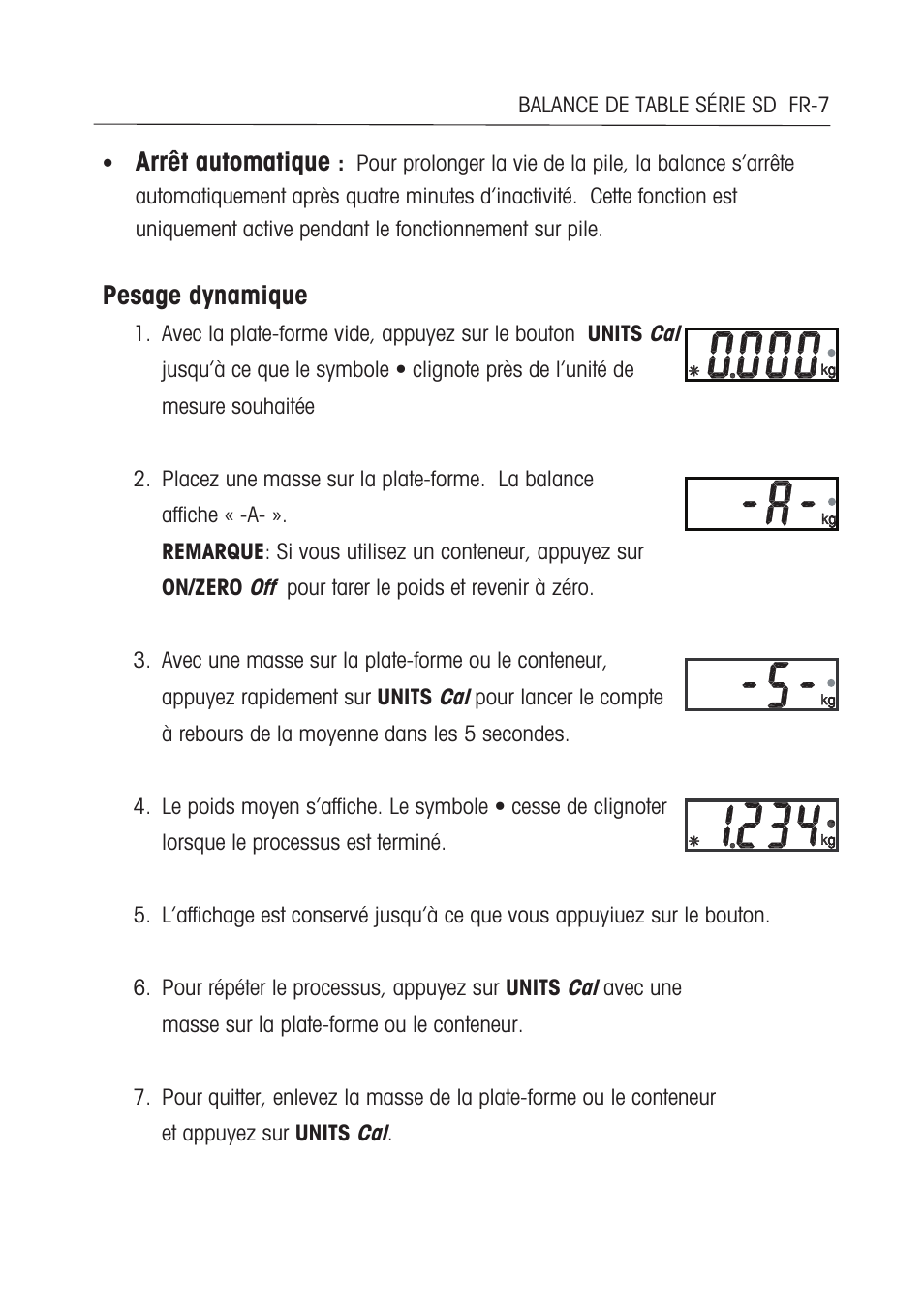 Arrêt automatique, Pesage dynamique | Ohaus SD COMPACT BENCH SCALES Manual multi User Manual | Page 39 / 72