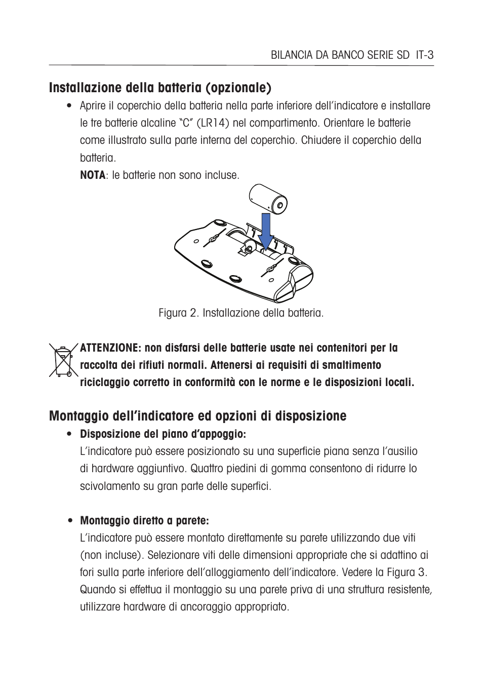 Installazione della batteria (opzionale) | Ohaus SD COMPACT BENCH SCALES Manual multi User Manual | Page 61 / 72