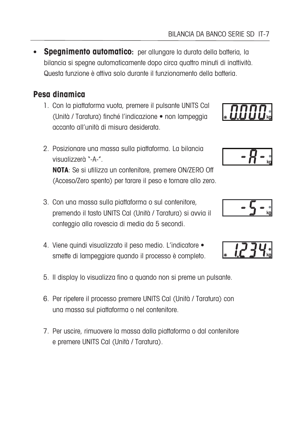 Spegnimento automatico, Pesa dinamica | Ohaus SD COMPACT BENCH SCALES Manual multi User Manual | Page 65 / 72