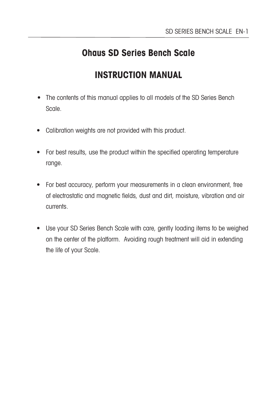 Ohaus sd series bench scale instruction manual | Ohaus SD COMPACT BENCH SCALES Manual multi User Manual | Page 7 / 72
