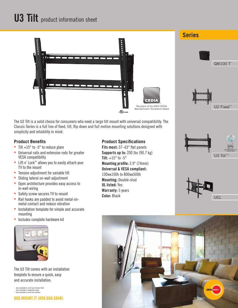 Omnimount U3-Tilt Sales Sheet User Manual | 2 pages