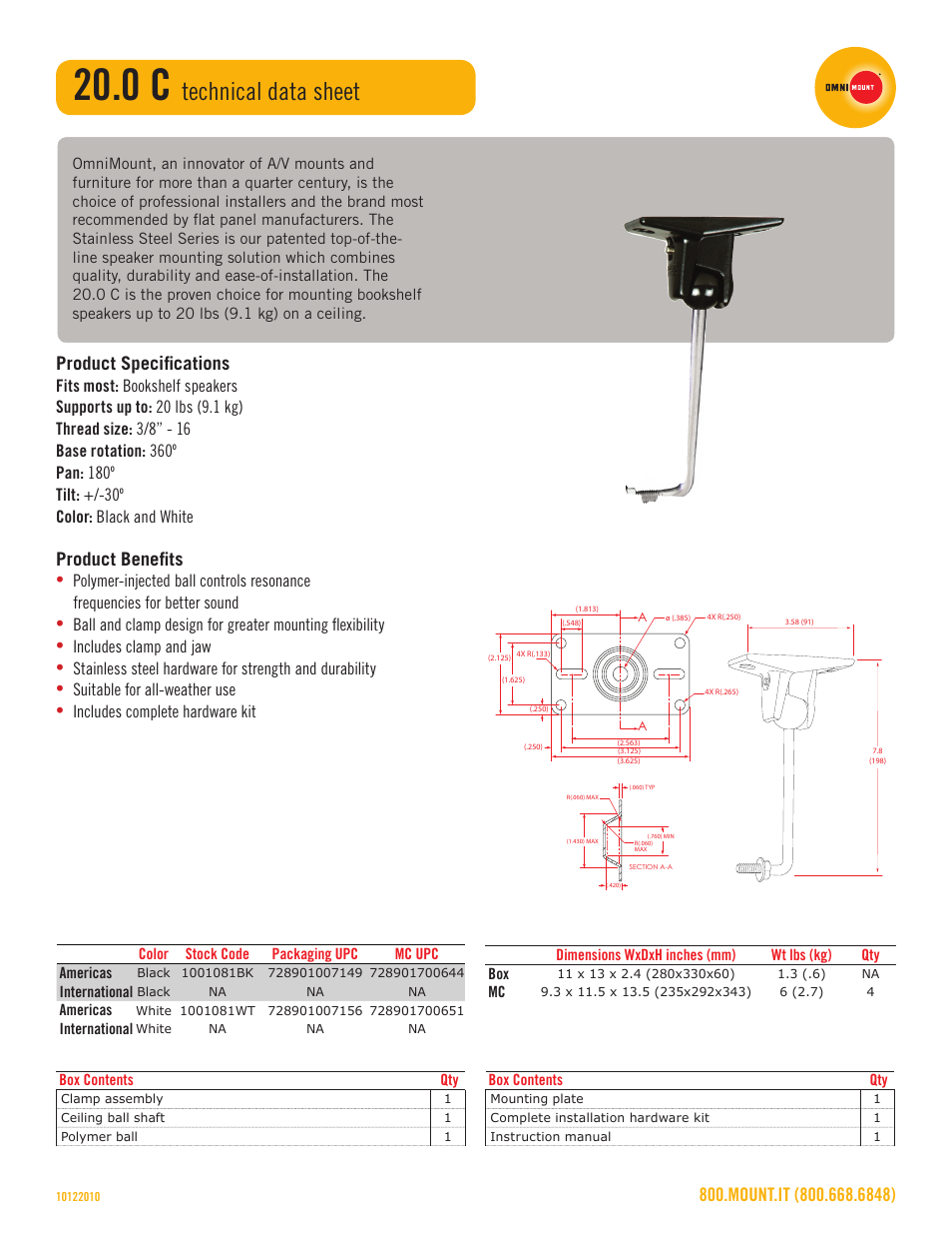 Omnimount 20.0 C Sales Sheet User Manual | 1 page
