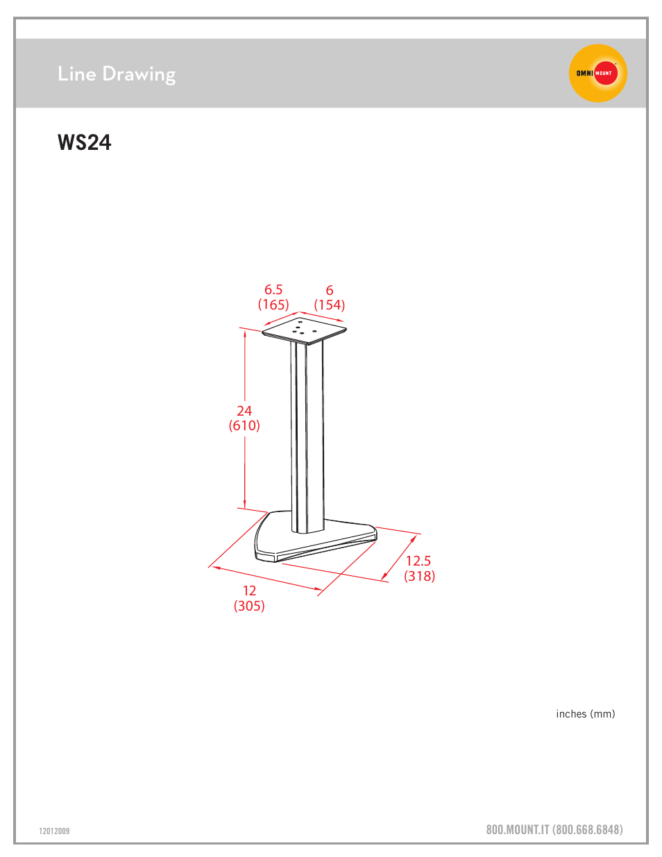 Ws24_line_drawing_sheet.pdf, Line drawing, Ws24 | Omnimount WS24 Sales Sheet User Manual | Page 3 / 3