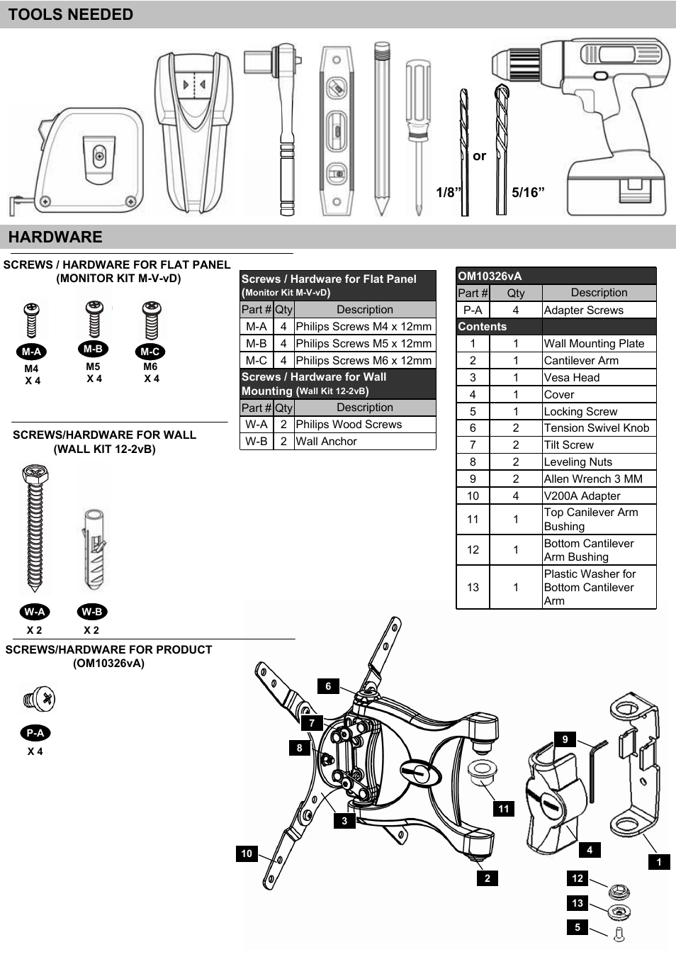 Hardware, Tools needed | Omnimount WM4-S Manual ru User Manual | Page 8 / 20