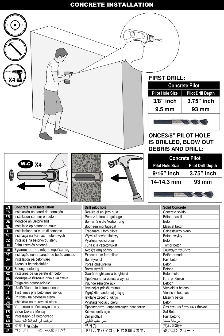 Concrete installation, Concrete pilot, X4 concrete pilot | Omnimount ULPC-L Manual ru User Manual | Page 17 / 36