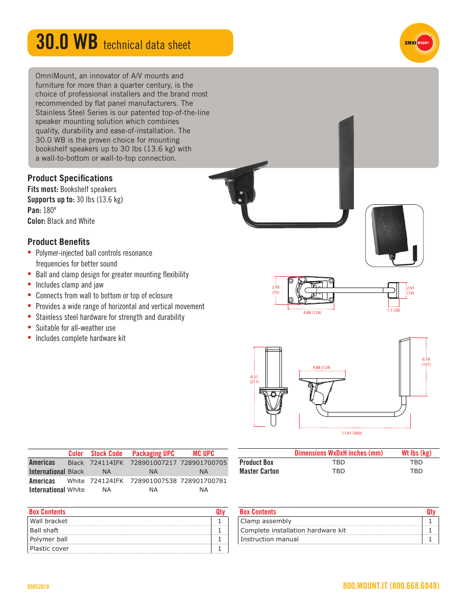 Omnimount 30.0 WB Sales Sheet User Manual | 1 page