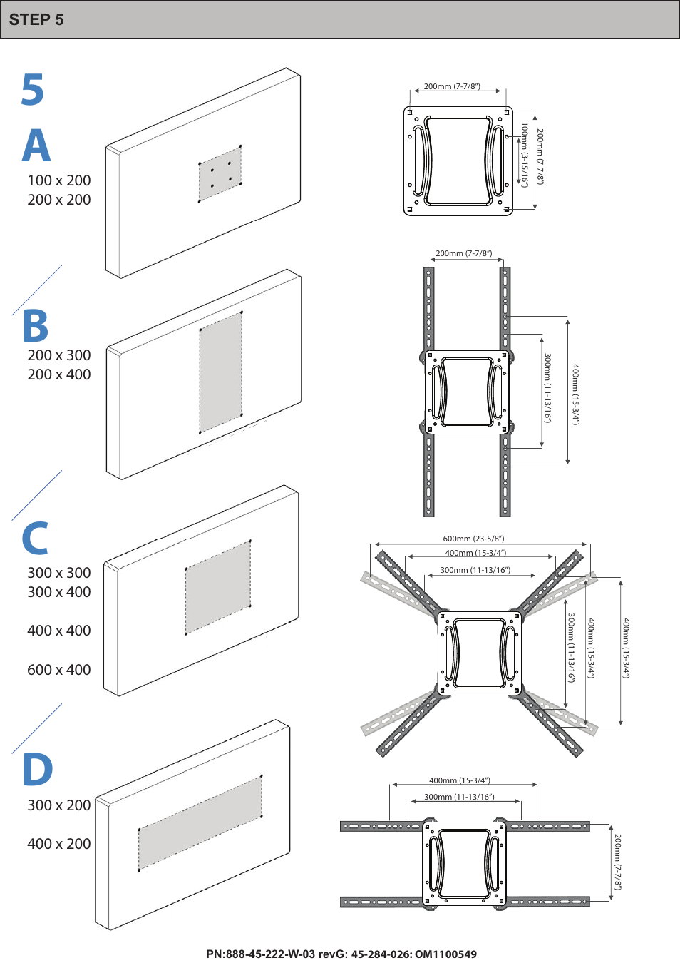 5a b c d, Vesa mounting options (mm) | Omnimount PLAY40 Manual ru User Manual | Page 13 / 25