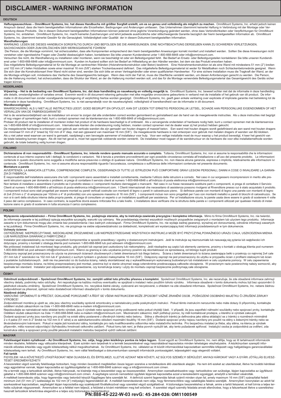Disclaimer - warning information | Omnimount PLAY40 Manual ru User Manual | Page 3 / 25