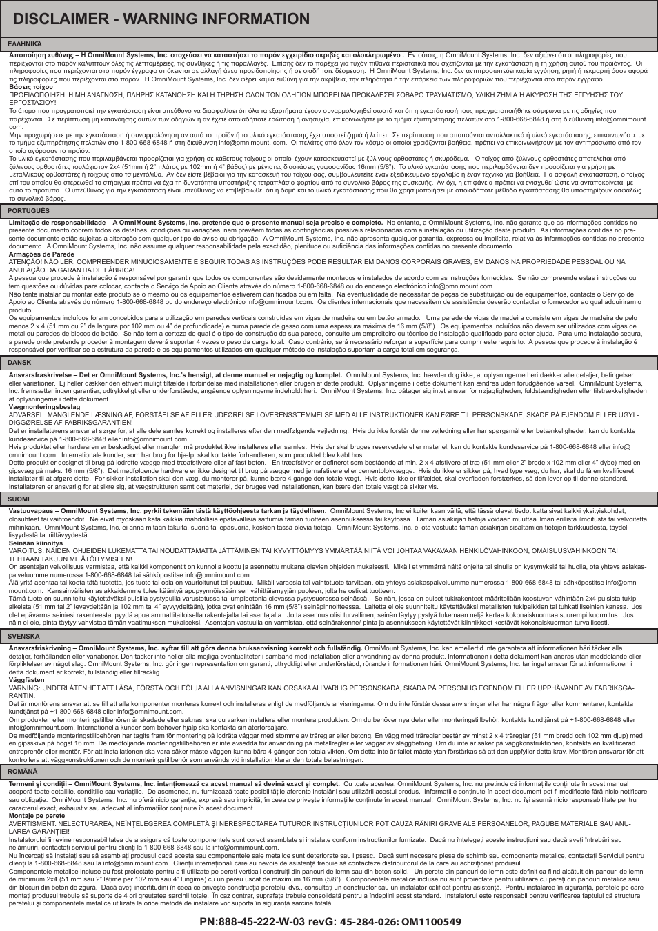 Disclaimer - warning information | Omnimount PLAY40 Manual ru User Manual | Page 4 / 25