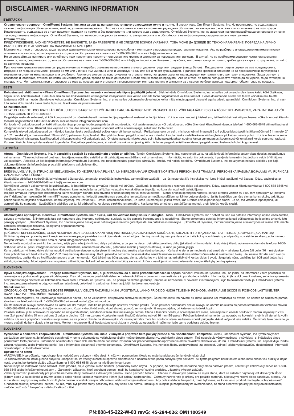 Disclaimer - warning information | Omnimount PLAY40 Manual ru User Manual | Page 5 / 25