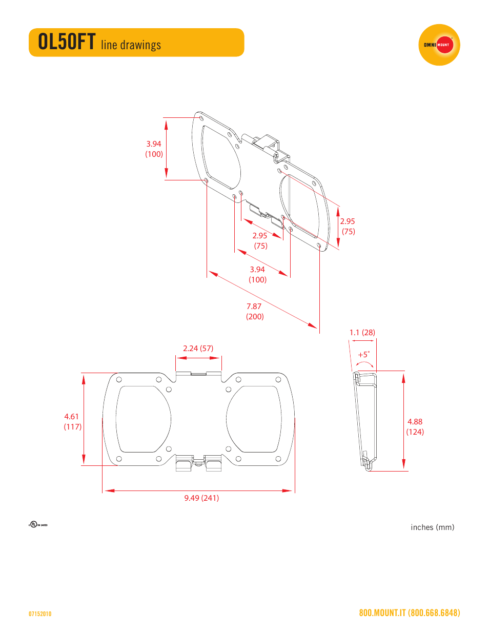 Ol50ft, Line drawings | Omnimount OL50FT Sales Sheet User Manual | Page 3 / 3