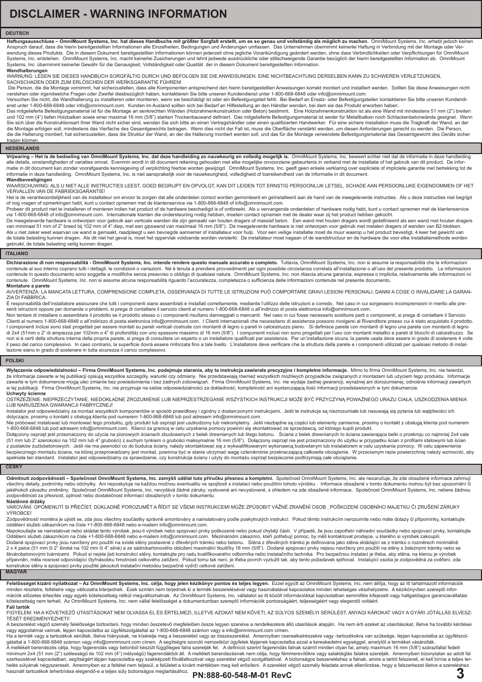 Disclaimer - warning information | Omnimount OS50F Manual ru User Manual | Page 3 / 20