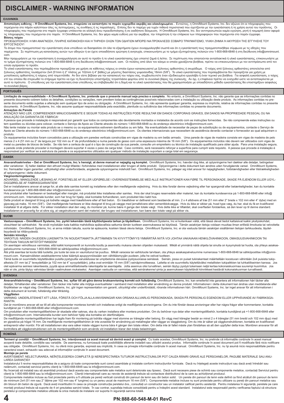 Disclaimer - warning information | Omnimount OS50F Manual ru User Manual | Page 4 / 20