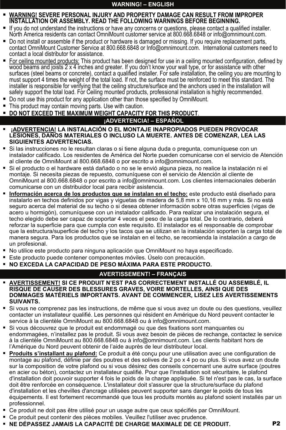 Omnimount WM3-PJT Manual ru User Manual | Page 2 / 28