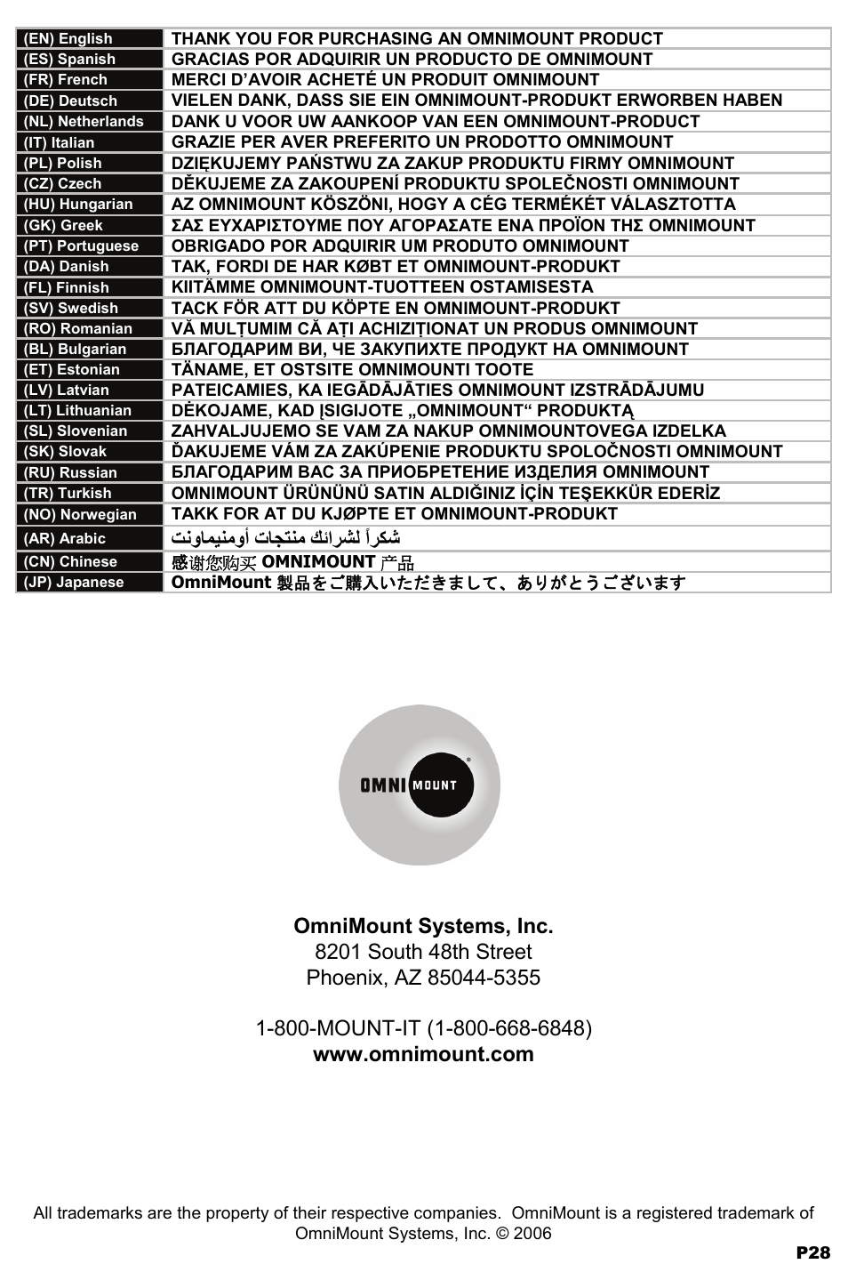 Omnimount WM3-PJT Manual ru User Manual | Page 28 / 28