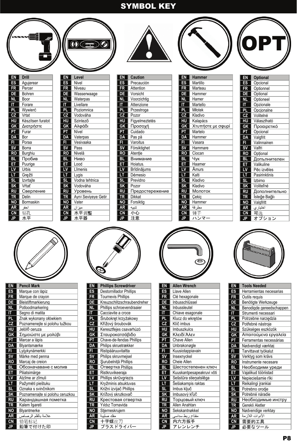 Symbol key | Omnimount WM3-PJT Manual ru User Manual | Page 8 / 28