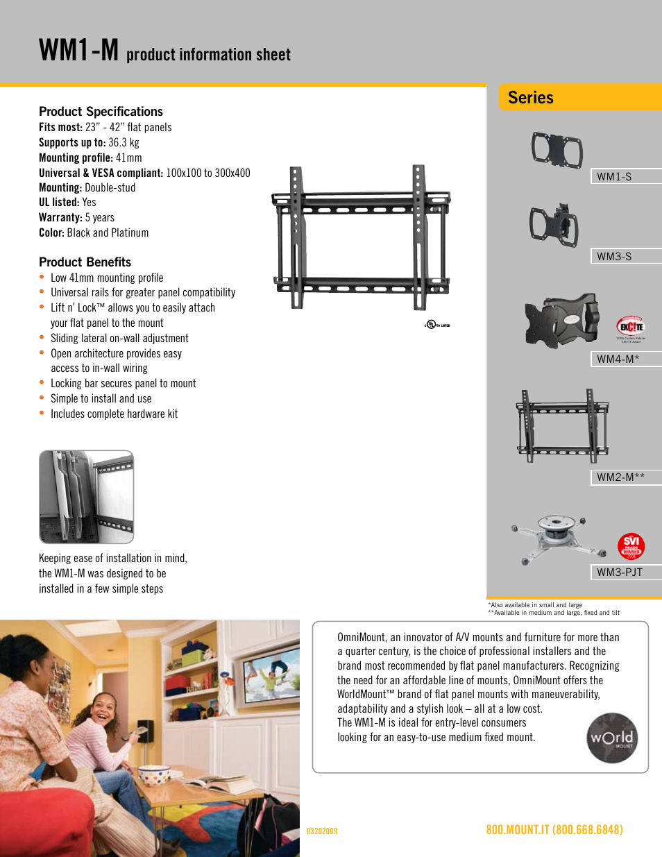 Omnimount WM1-M Sales Sheet User Manual | 3 pages