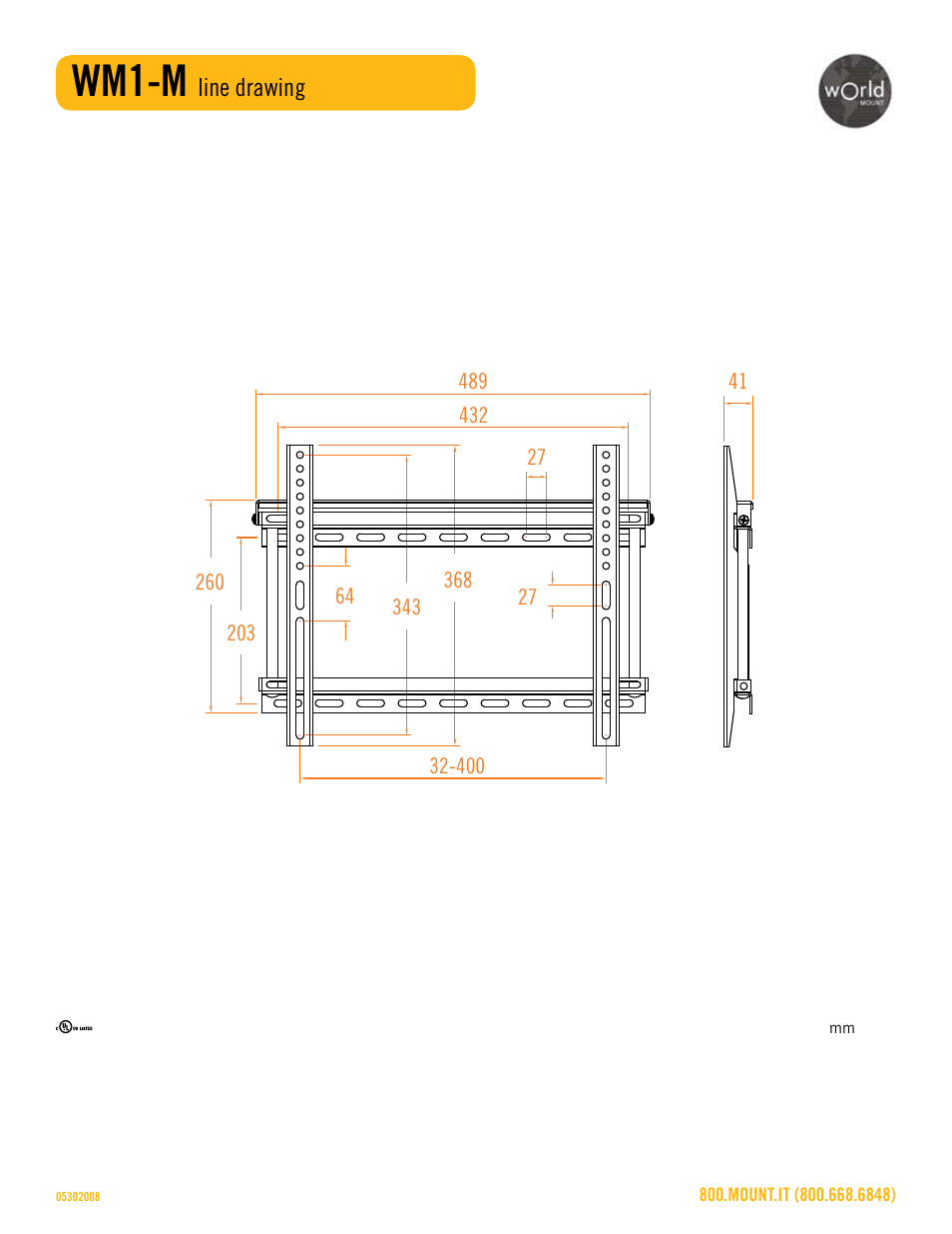 Wm1-m_line_drawing_sheet.pdf, Wm1-m | Omnimount WM1-M Sales Sheet User Manual | Page 3 / 3