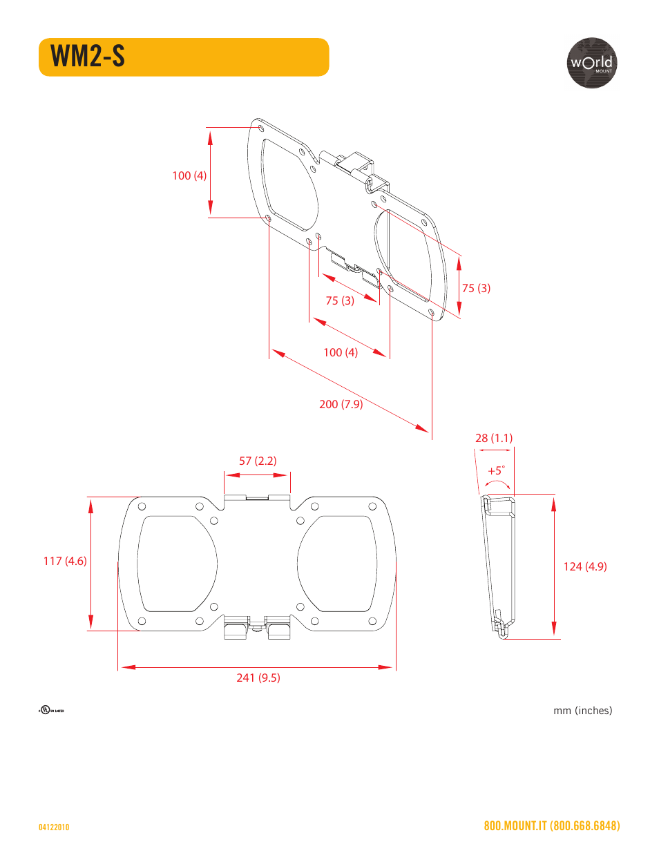 Wm2-s_line_drawing_sheet, Wm2-s | Omnimount WM2-S Sales Sheet User Manual | Page 3 / 3