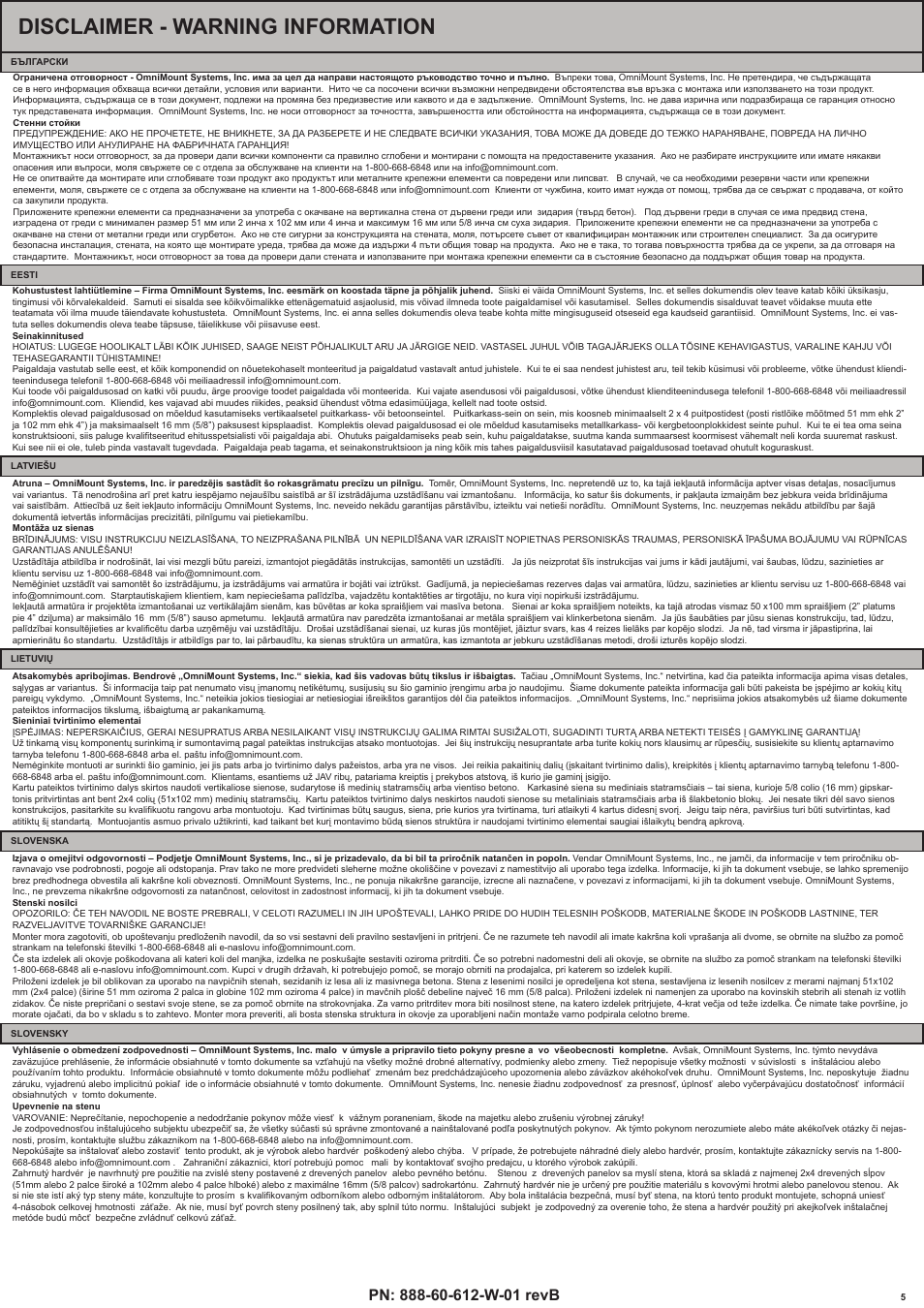 Disclaimer - warning information | Omnimount MOD1 Manual ru User Manual | Page 5 / 20