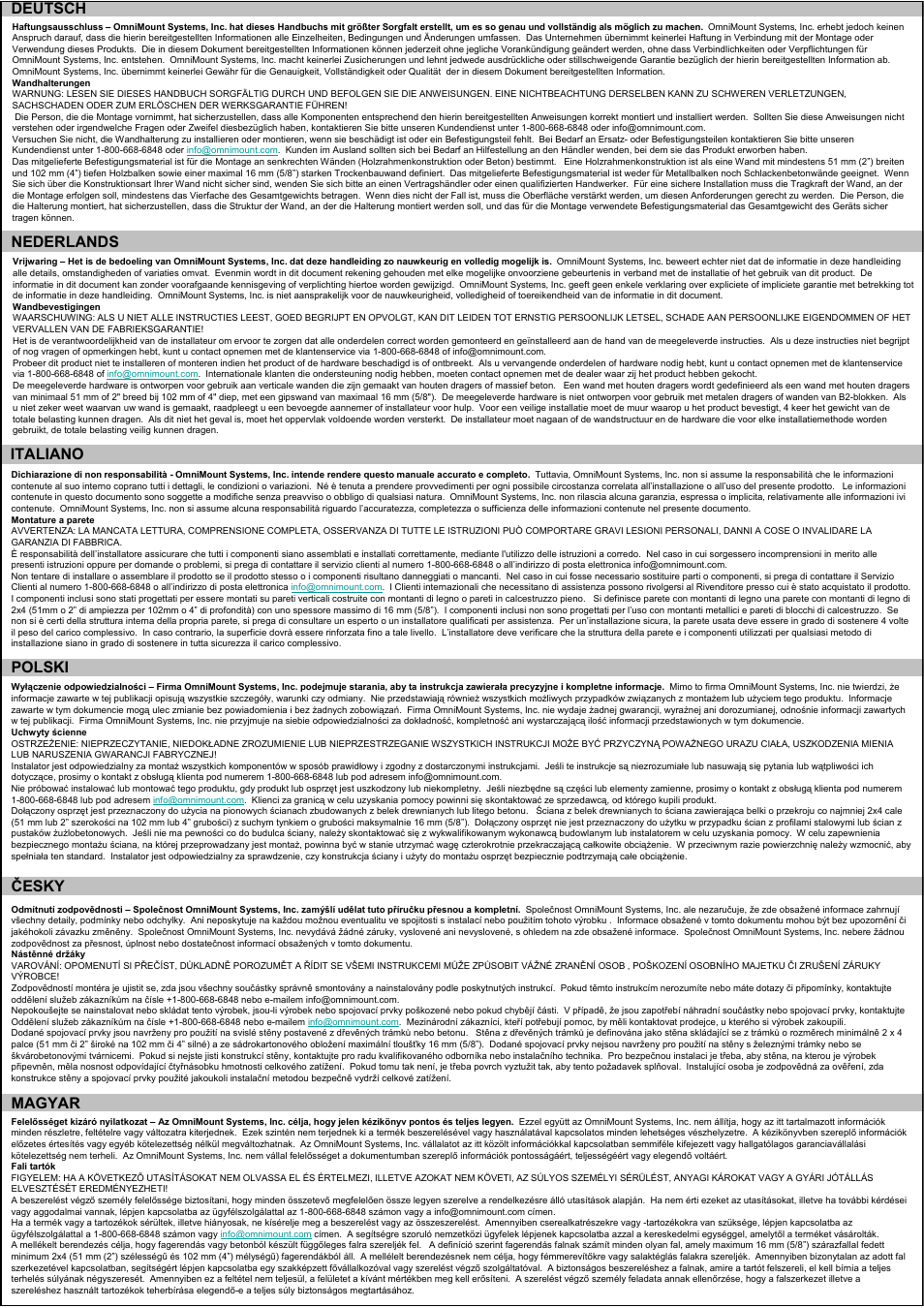 Polski, Česky, Magyar | Deutsch, Nederlands, Italiano | Omnimount VB35C Manual ru User Manual | Page 3 / 20