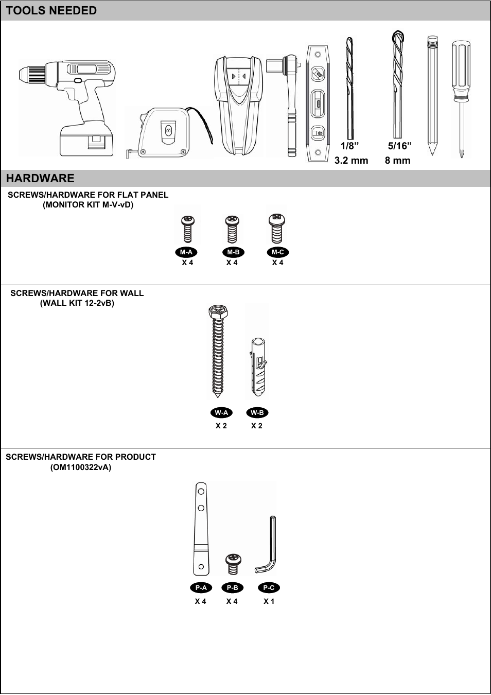 Hardware, Tools needed | Omnimount VB35C Manual ru User Manual | Page 8 / 20