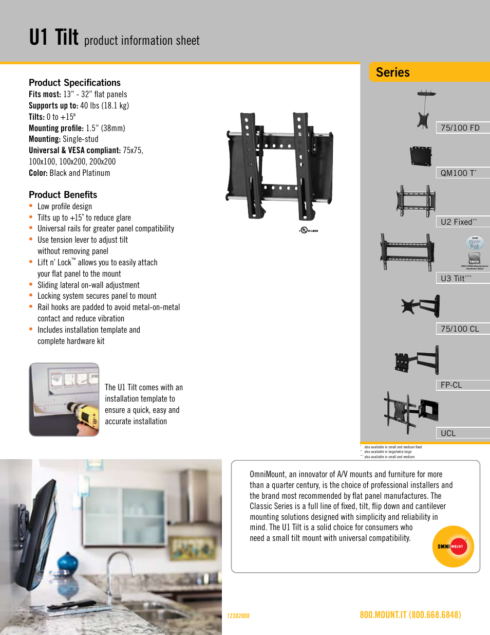 Omnimount U1-Tilt Sales Sheet User Manual | 3 pages