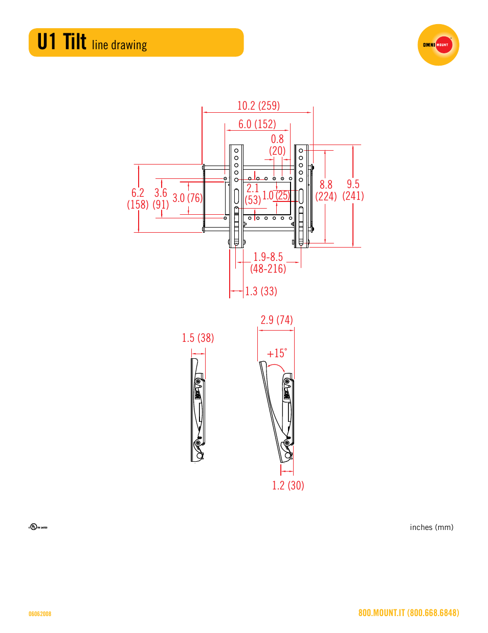 U1_tilt_line_drawing_sheet.pdf, U1 tilt | Omnimount U1-Tilt Sales Sheet User Manual | Page 3 / 3