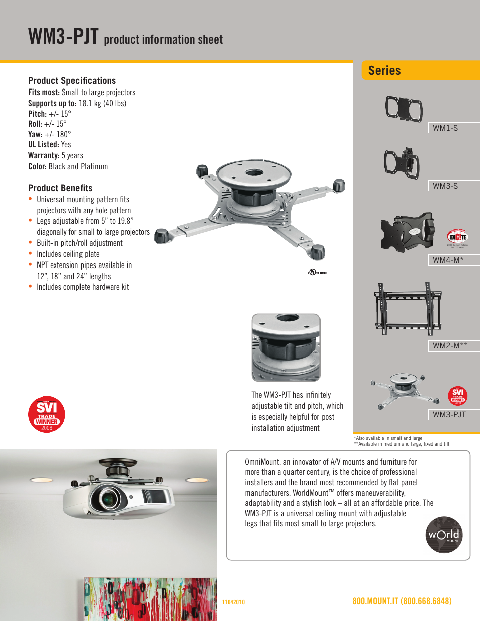 Omnimount WM3-PJT Sales Sheet User Manual | 3 pages