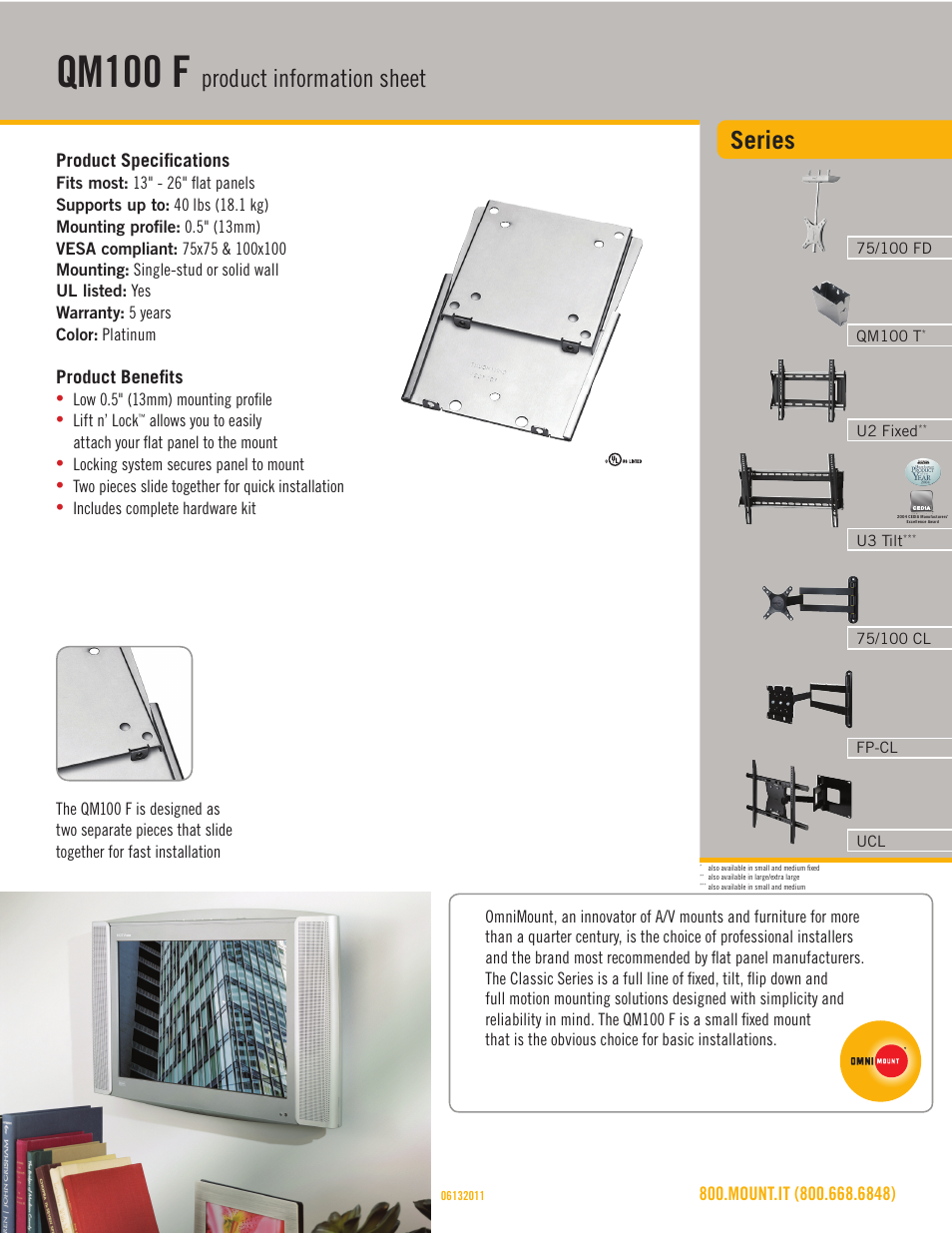 Omnimount QM100F Sales Sheet User Manual | 3 pages