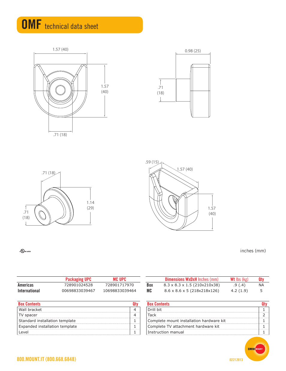 Technical data sheet | Omnimount OMF Sales Sheet User Manual | Page 2 / 2