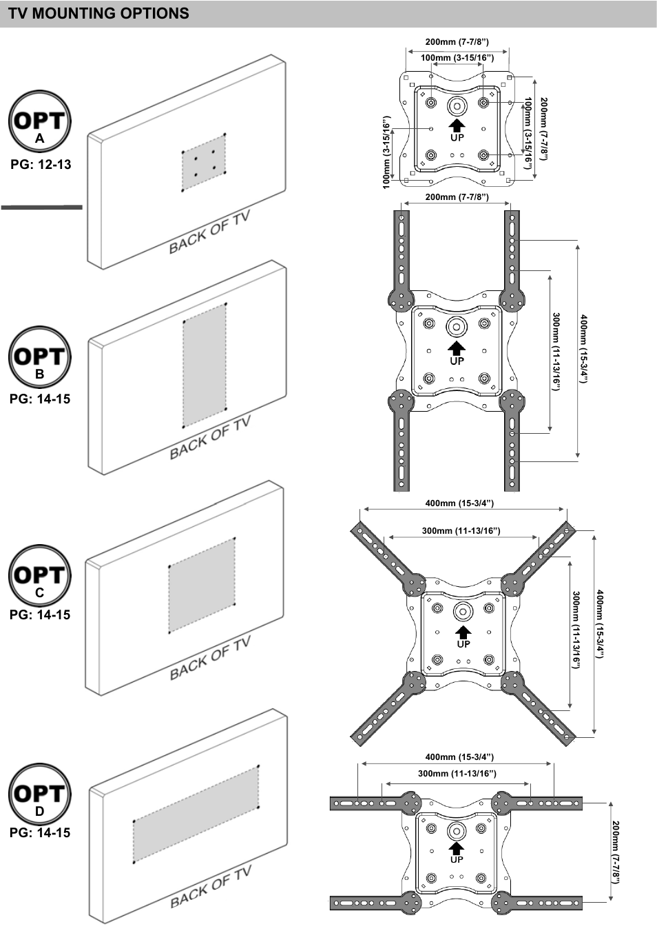 Tv mounting options | Omnimount NC100C Manual ru User Manual | Page 11 / 28