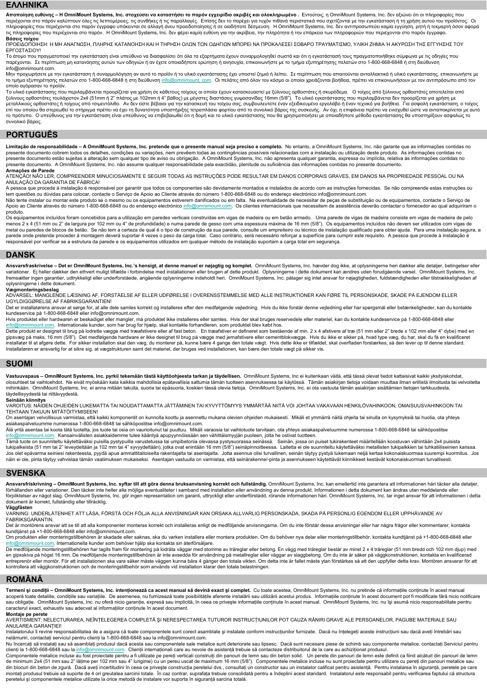 Suomi, Svenska, Română | Ελληνικά, Português, Dansk | Omnimount NC100C Manual ru User Manual | Page 4 / 28