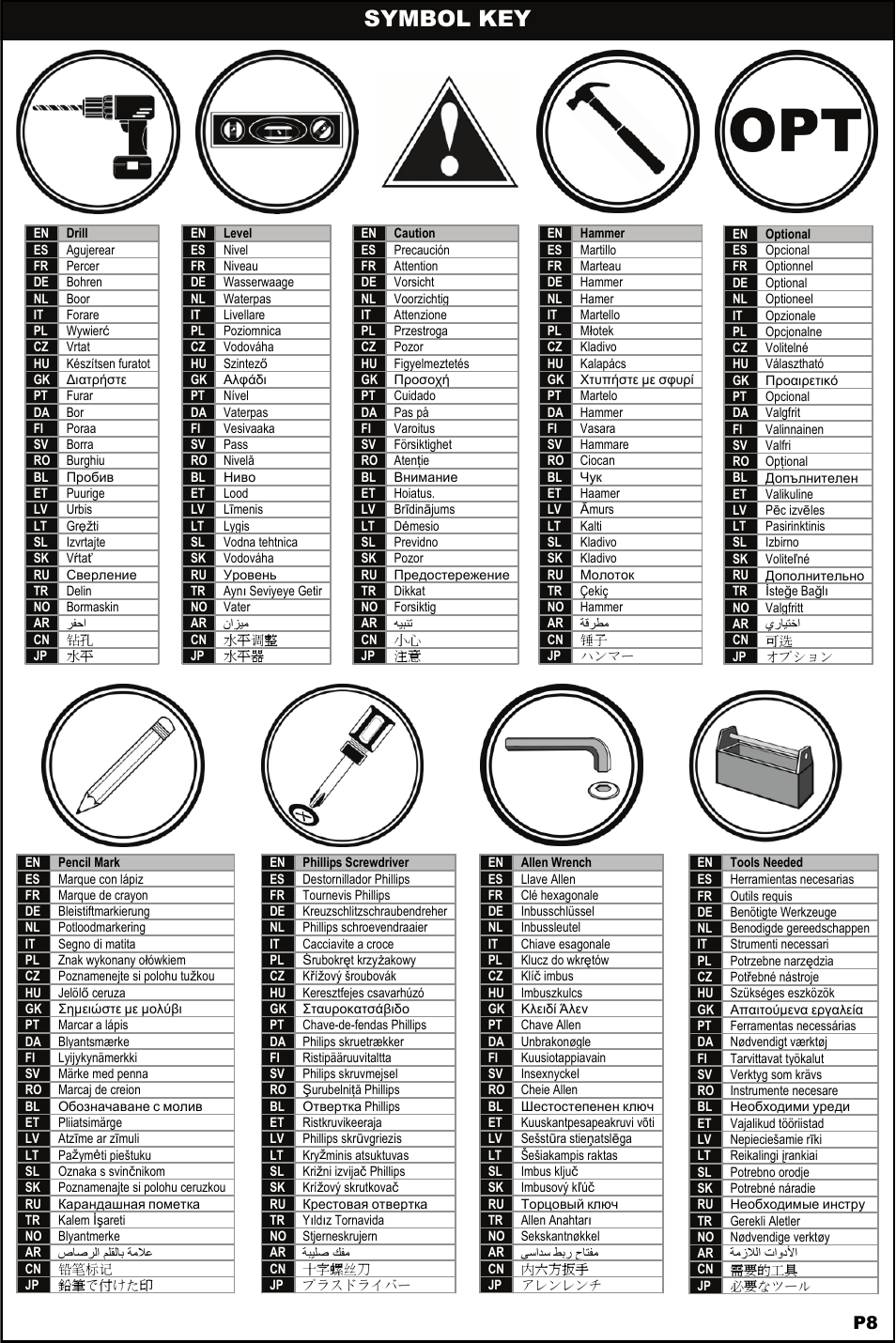 Symbol key | Omnimount 4N1-L Manual ru User Manual | Page 8 / 40