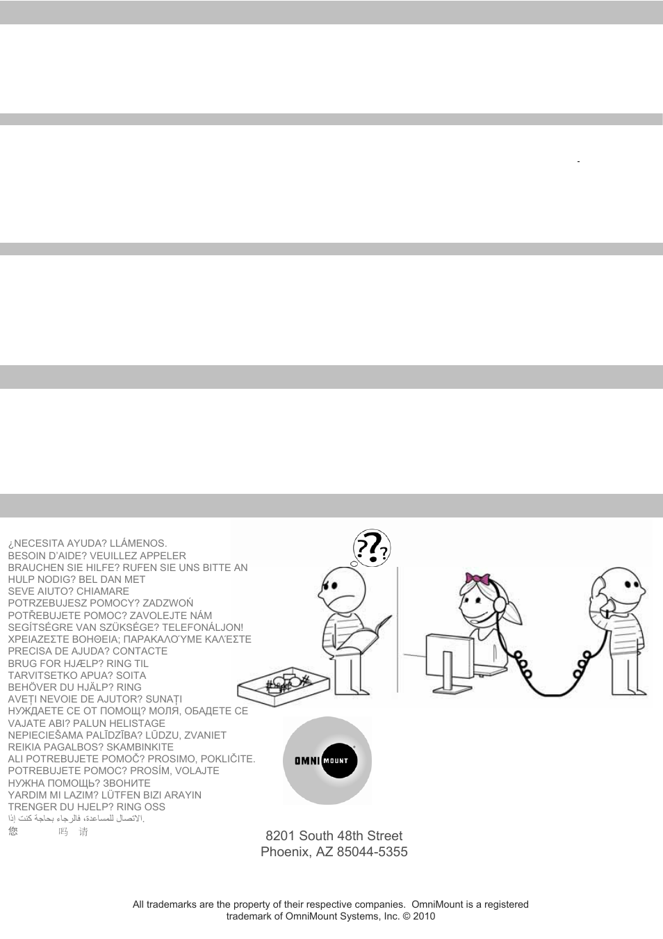 Warranty information, International warranty information, Need help? please call | Omnimount OECMS Manual es User Manual | Page 4 / 4