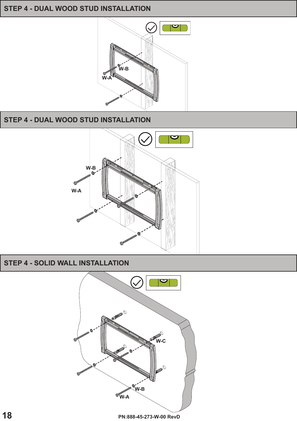 Step 4 - dual wood stud installation | Omnimount OS120FM Manual ru User Manual | Page 18 / 24