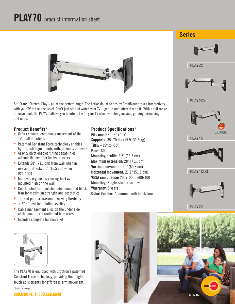 Omnimount PLAY70 Sales Sheet User Manual | 2 pages