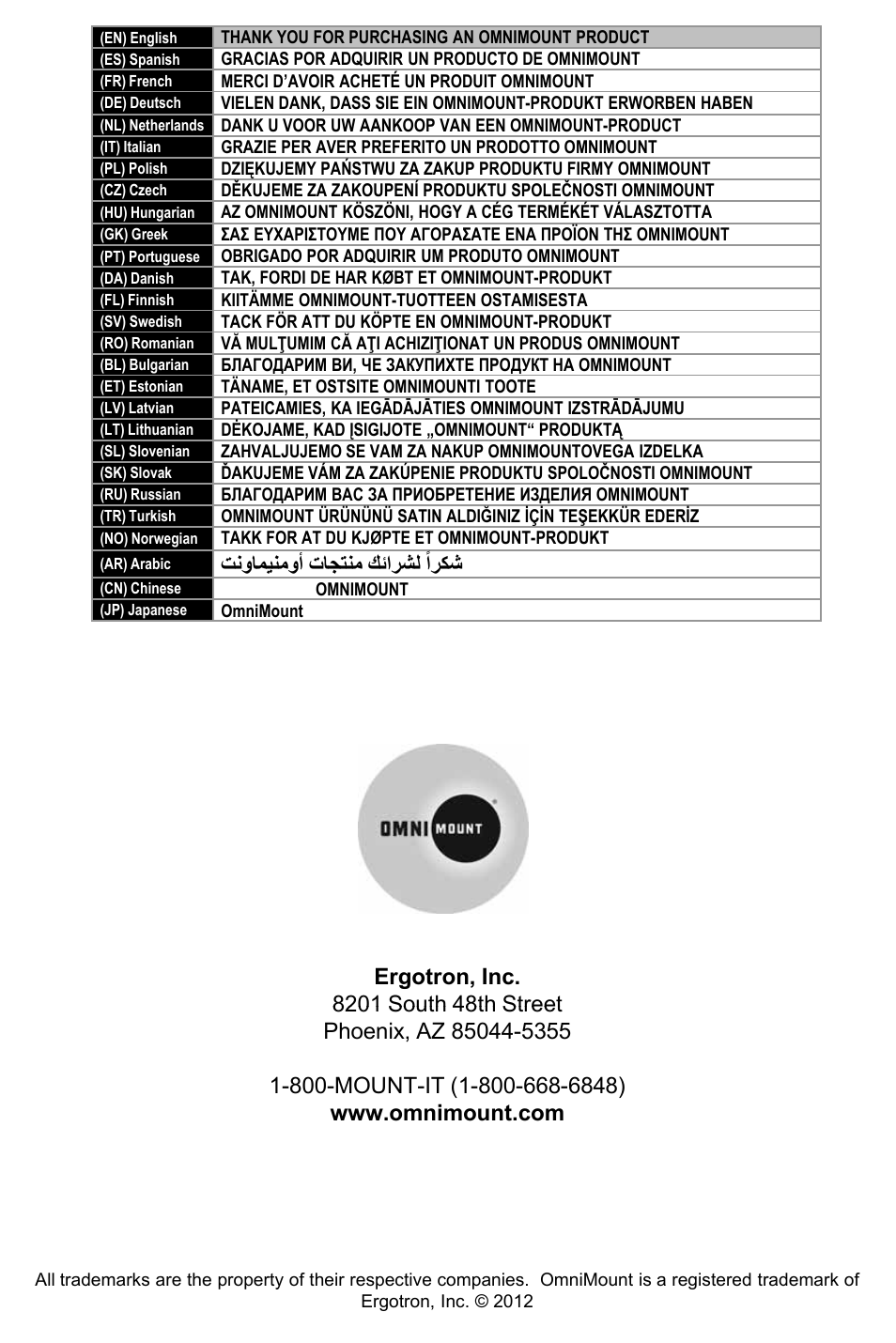 تنوامينموأ تاجتنم كئارشل ًاركش | Omnimount 1N1-L Manual ru User Manual | Page 24 / 24