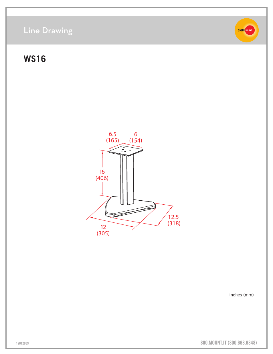Ws16_line_drawing_sheet.pdf, Line drawing ws16 | Omnimount WS16 Sales Sheet User Manual | Page 3 / 3
