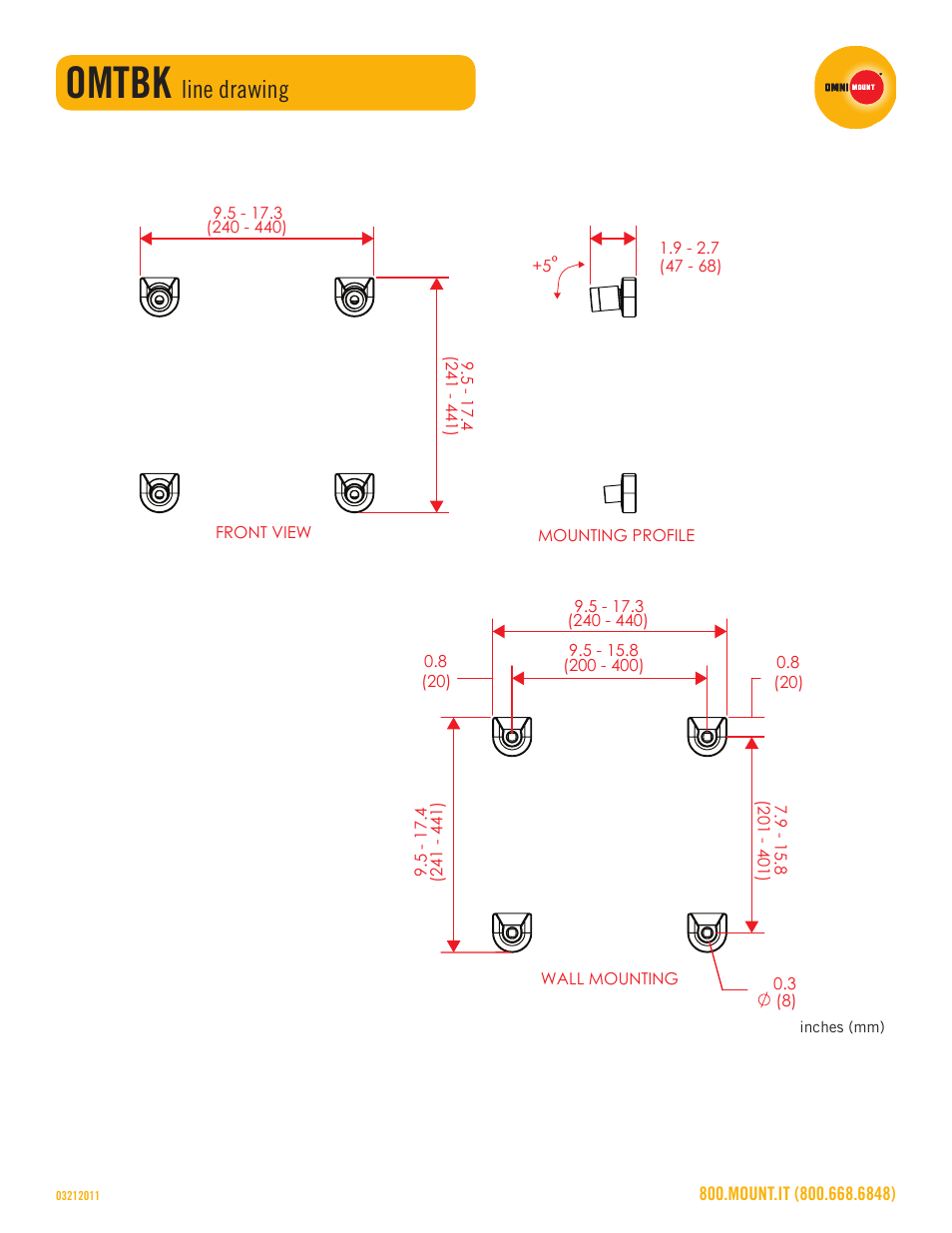 Omtbk, Line drawing | Omnimount OMTBK Sales Sheet User Manual | Page 3 / 3