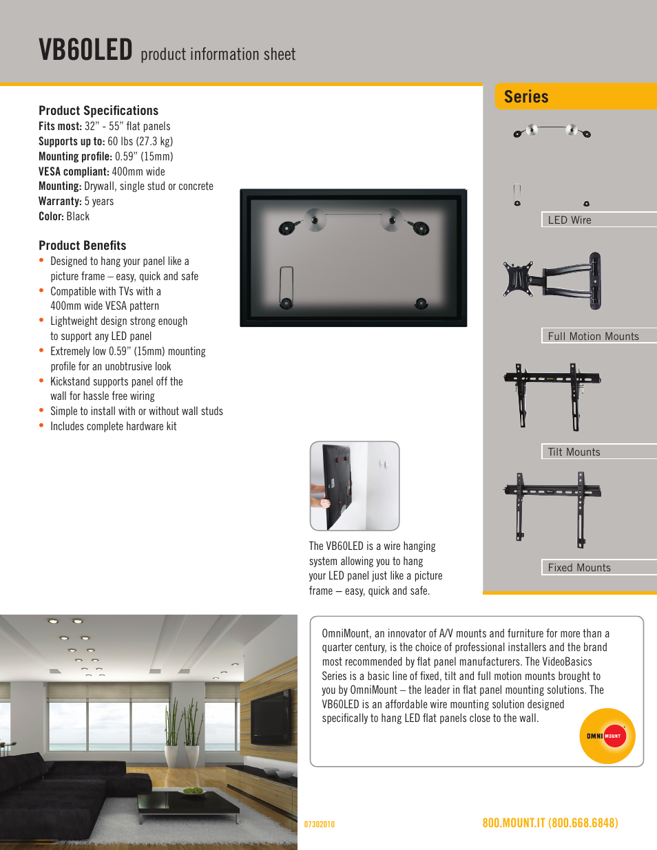 Omnimount VB60LED Sales Sheet User Manual | 3 pages