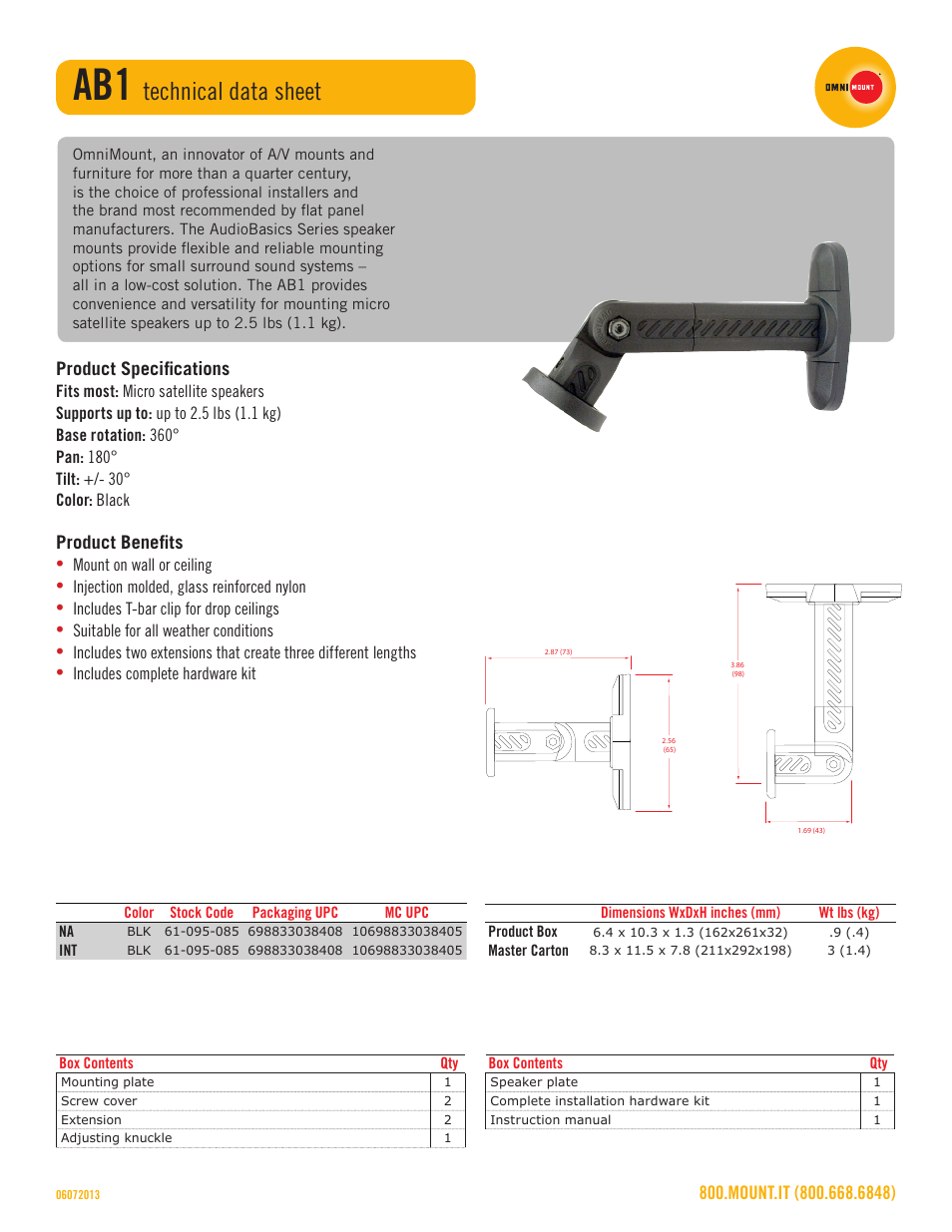 Omnimount AB1 Sales Sheet User Manual | 1 page